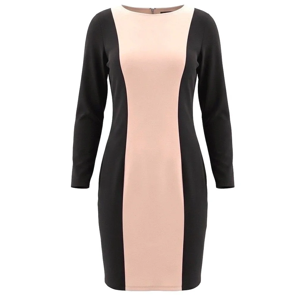 Alice + Olivia Amena Employed Colorblock Sheath Dress Size 2 Nude Career Office